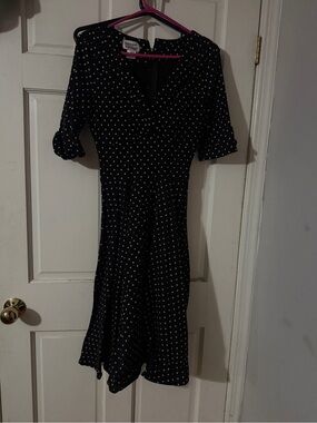Unique Vintage Black & White Polka Dot Midi Dress